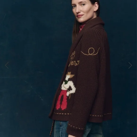 THE GREAT. Chocolate Cowboy Embroidered Cardigan - Picture 2 of 4